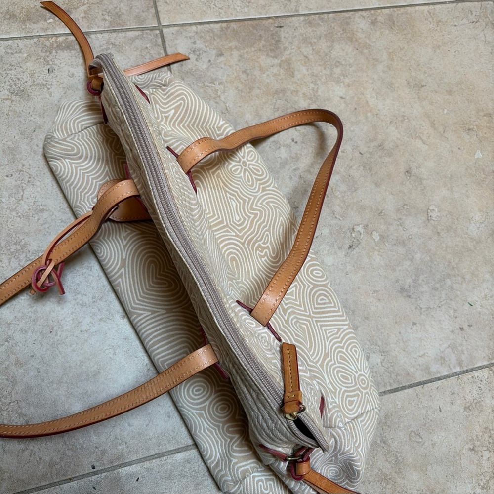 Canvas Tote Bag with Leather Trim - Beige - Picture 7 of 16